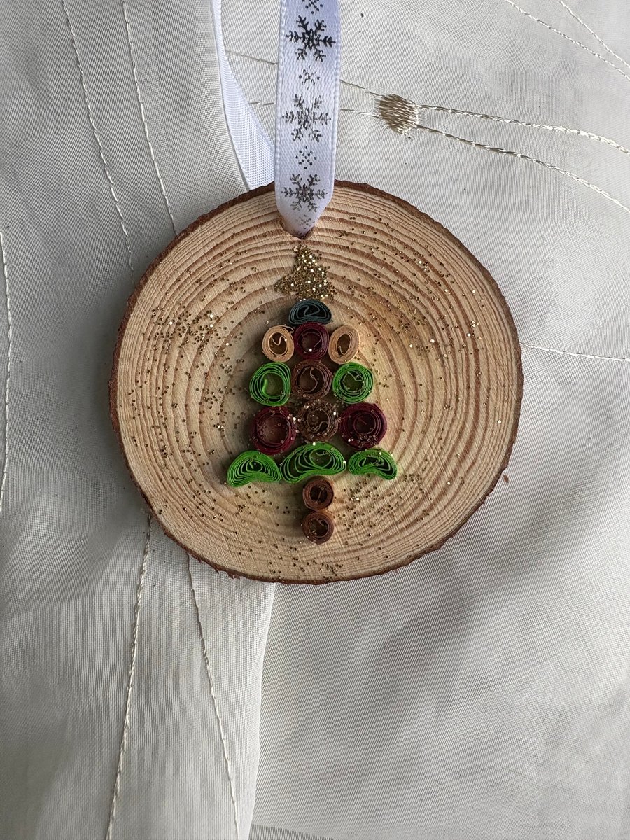 Wooden and quilled paper Christmas tree bauble