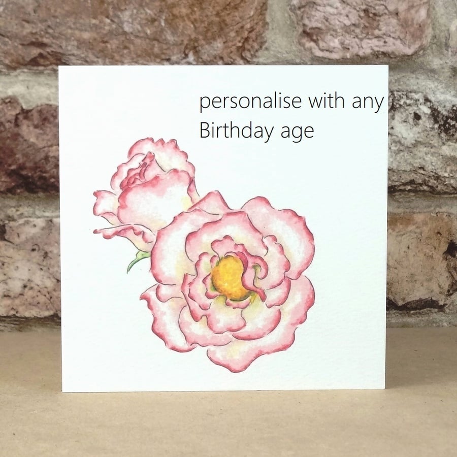 Birthday Card Rose - Personalise with any age - Folksy