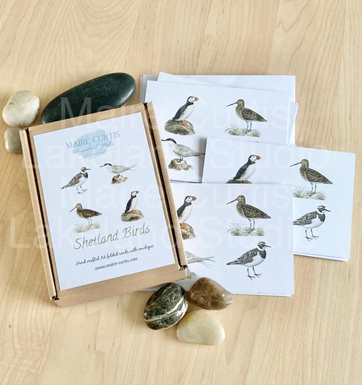 Shetland Birds Set of 8 A6 Folded cards with envelopes in Gift box