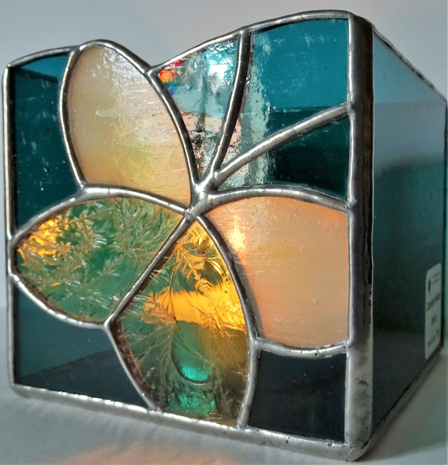 STAINED GLASS BUTTERFLY CANDLE HOLDER