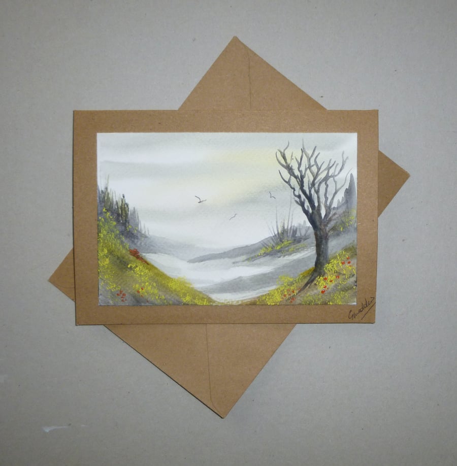 hand painted watercolour landscape greetings card ( ref FA 404 J1 )
