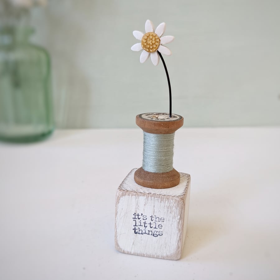 Clay Daisy on a Teeny Vintage Bobbin 'it's the little things'