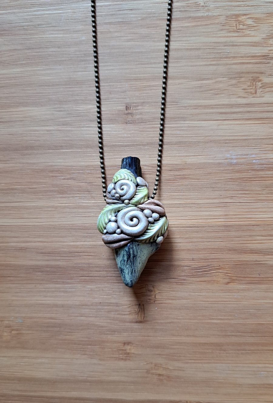 Infinite Stone with Green Tourmaline Crystal and Epoxy Clay Amulet Pendant 
