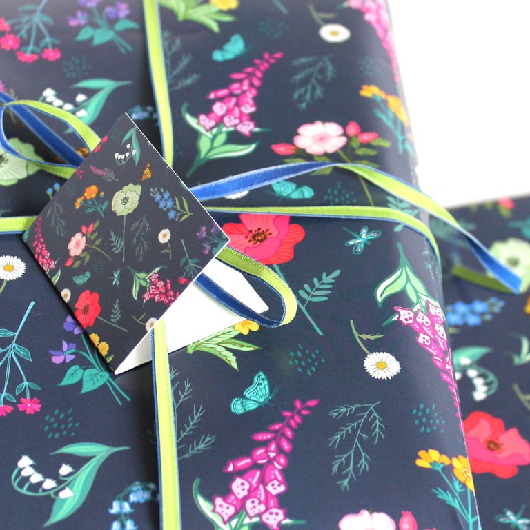 Gift Wrap Pack of 2 sheets with 2 tags, British Wildflowers