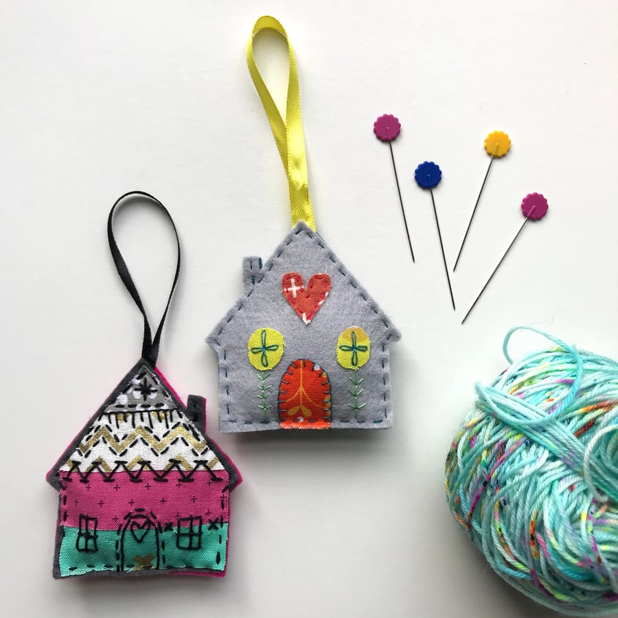 Hand Embroidered Felt House Lavender Bag- set of 2