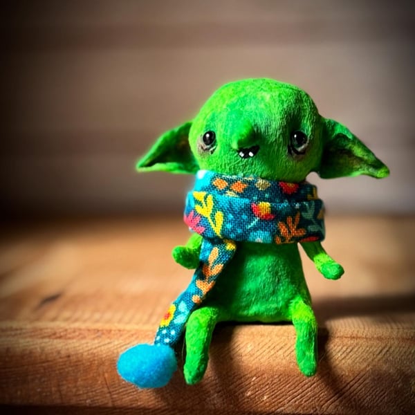 Spun Cotton Sitting Goblin with Scarf