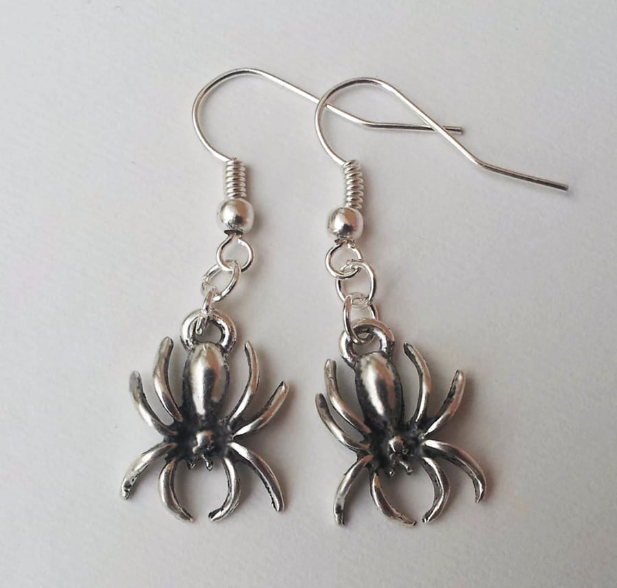 Silver Plate Gothic Spider Earrings