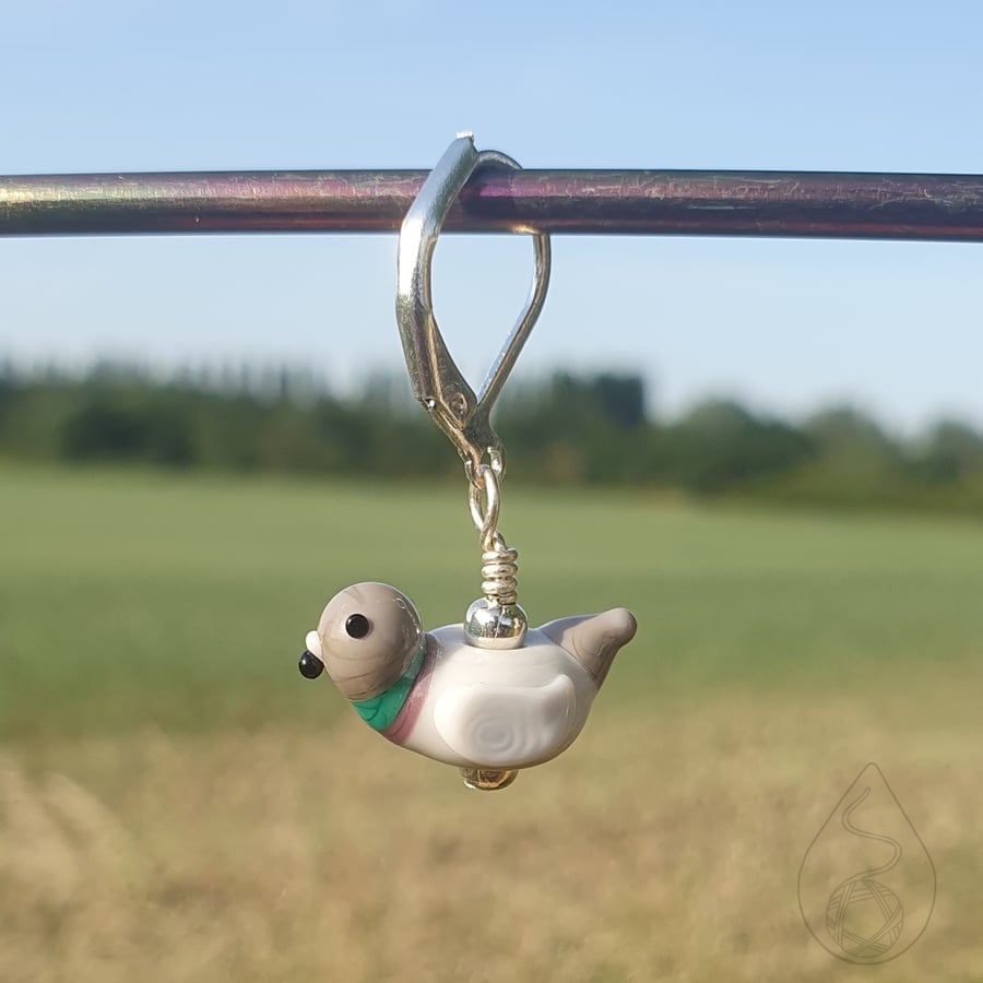 Tiny Glass Pigeon Stitch Marker