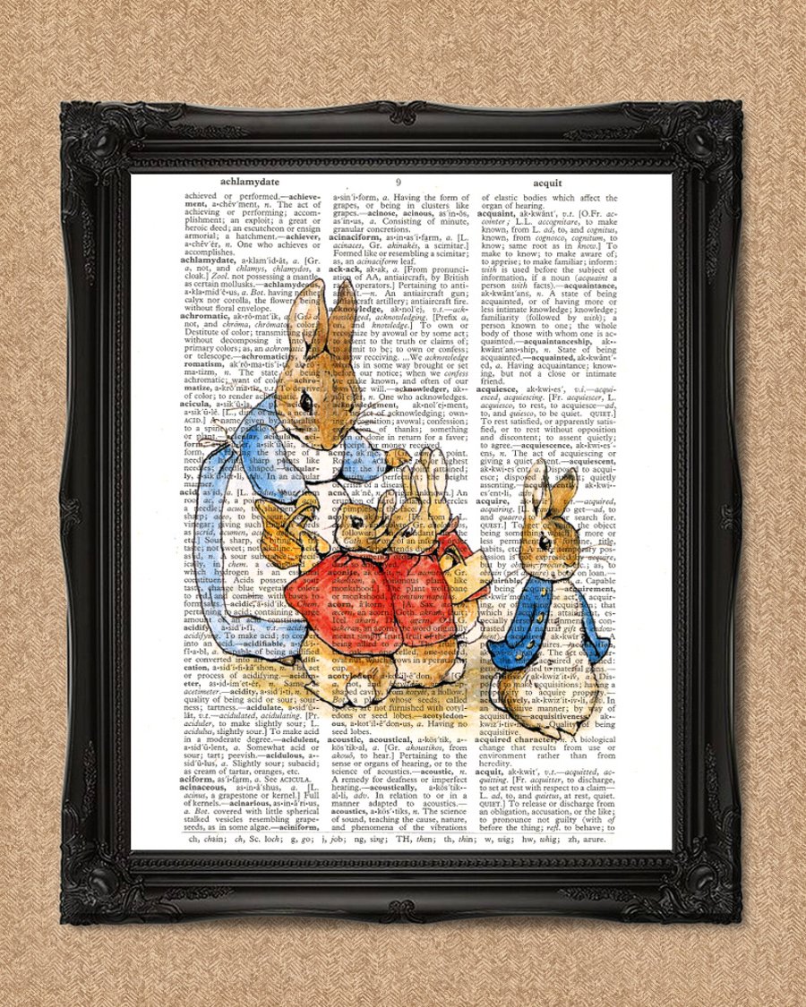 PETER RABBIT DICTIONARY PRINT Beatrix Potter bunny and family A198D