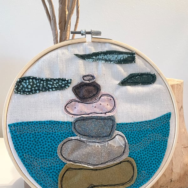 Beach Stacked Stones Hoop Art