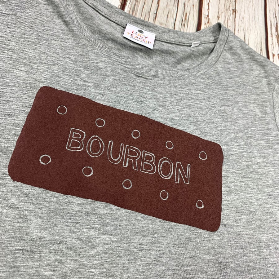 Bourbon Biscuit T-Shirt. Organic cotton Woman's Heather Grey top, Ladies
