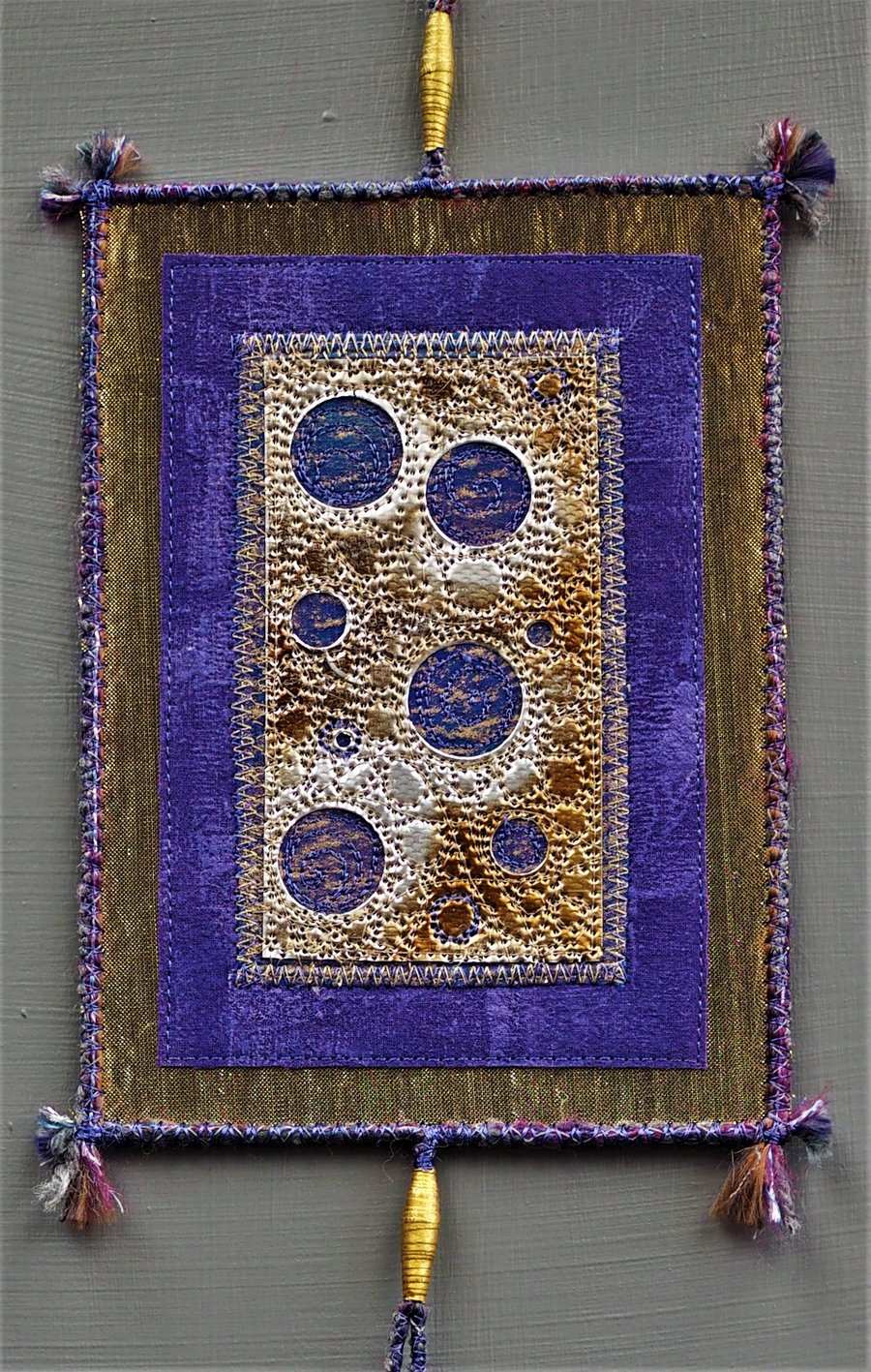 ABE001 -  Moon Abstract Embroidery Wall Hanging 12.5cm x 17.5cm