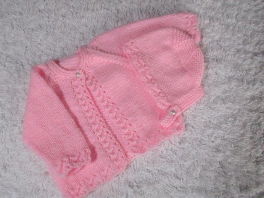 REDUCED 16" One Button Cardigan & Bonnet Set