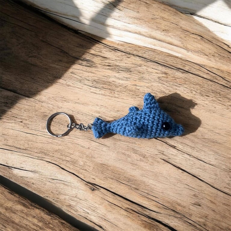 Handmade Crochet dolphin Keychain Amigurumi Animal Bag Charm, Soft Plush keyring