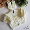Hand Knitted Baby Cardigan & Booties Set Pale Lemon Size 0 - 3 months size