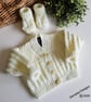 Hand Knitted Baby Cardigan & Booties Set Pale Lemon Size 0 - 3 months size - Image 1