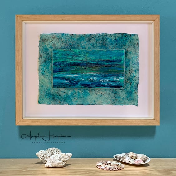 Acrylic Painting with Waxed Watercolour Background - Light Over Sea