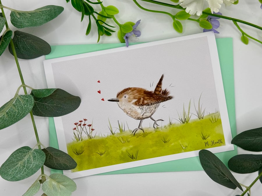 Wren bird lovers general card cute card birthday Anniversary card Valentines day