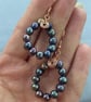 Peacock Cultured Pearl & Rose Gold Dangle Teardrop Hoop Earrings - Image 3