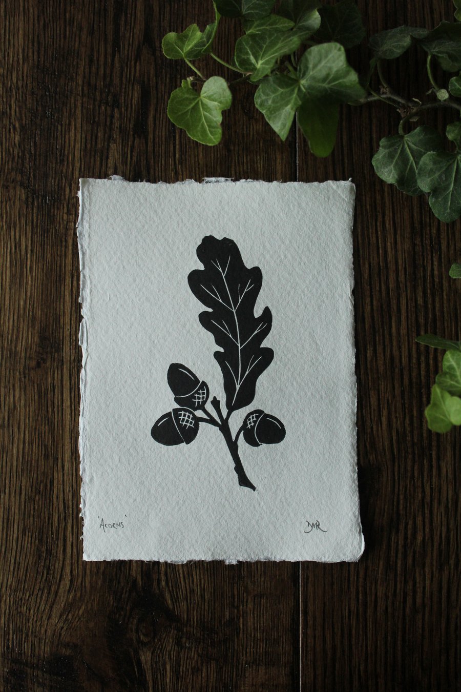 Oak and acorns lino print