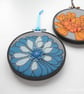 free motion and hand embroidered floral textile hoop original art turquoise blue - Image 10