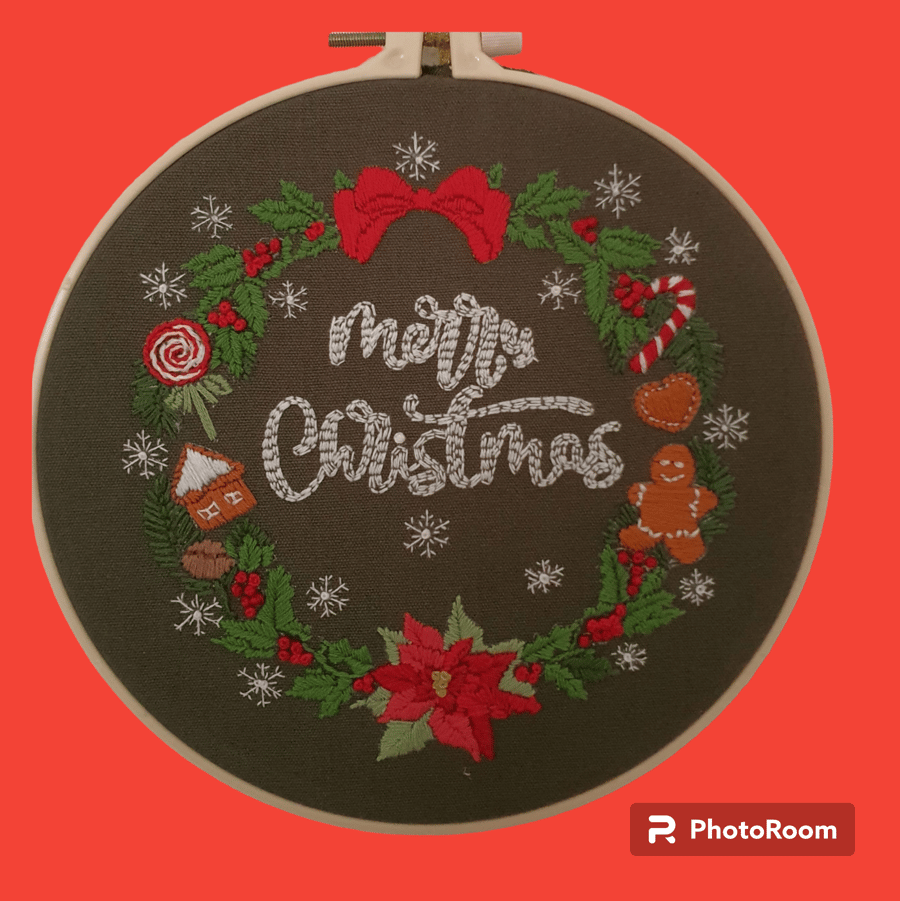 Hand embroidered xmas hanging hoop