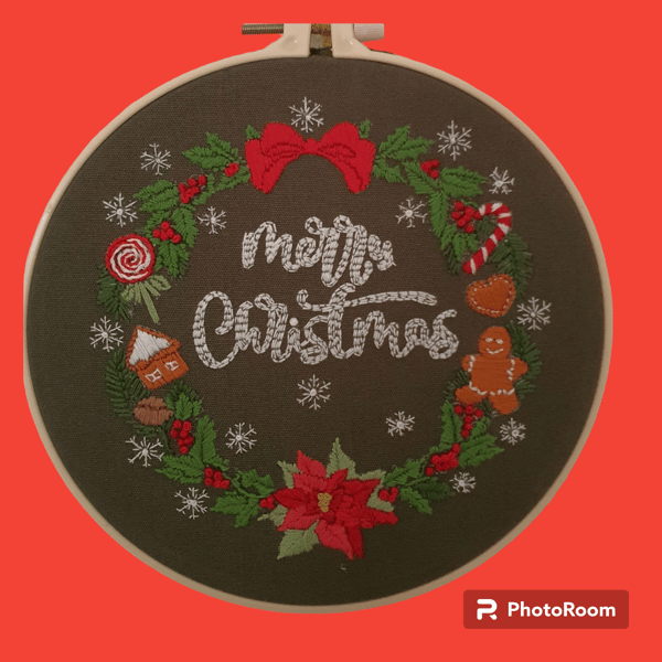 Hand embroidered xmas hanging hoop