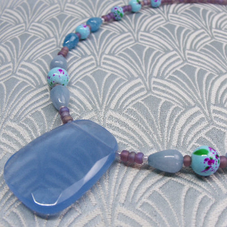 Blue Pendant Necklace, Blue Semi-Precious Necklace, Blue Necklace SPSA55