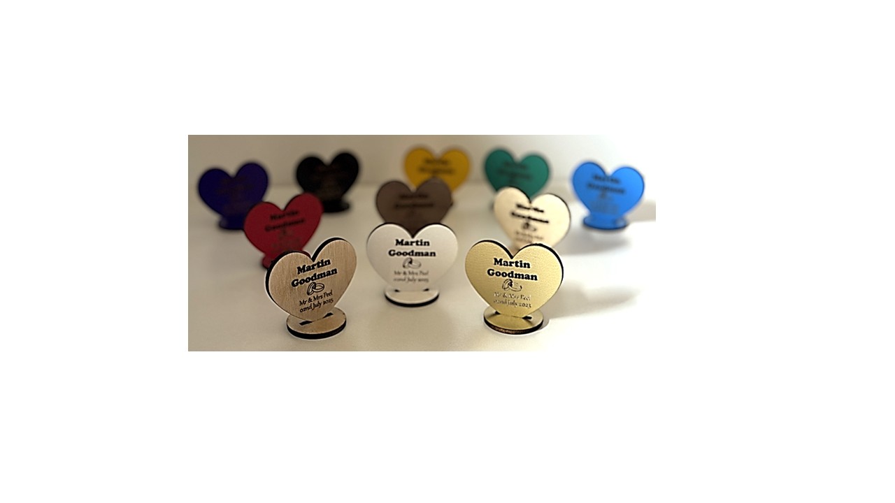 Heart-Shaped Wooden Wedding Table Place Markers with Stands
