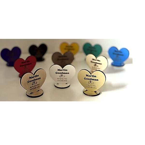 Heart-Shaped Wooden Wedding Table Place Markers with Stands
