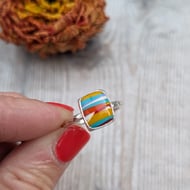 Sterling Silver Colourful Rectangle Surfite Ring – UK Size P - JBJ901