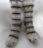 Hand-cranked Knitted Ribbed Wool Socks Size 4 to 5 - Image 1