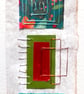 Pretty Patterned Teal Turquoise Green Red Handstitched Geometric Small Artworks - Image 2
