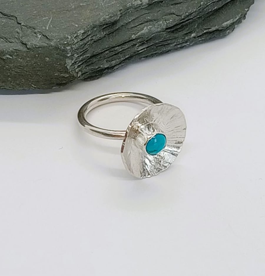 Turquoise floral ring sterling silver December Birthstone
