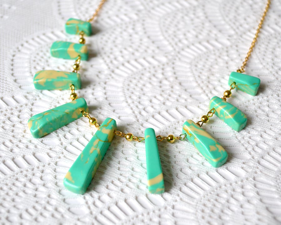 Sale 50% off! Green & Yellow Howlite Necklace