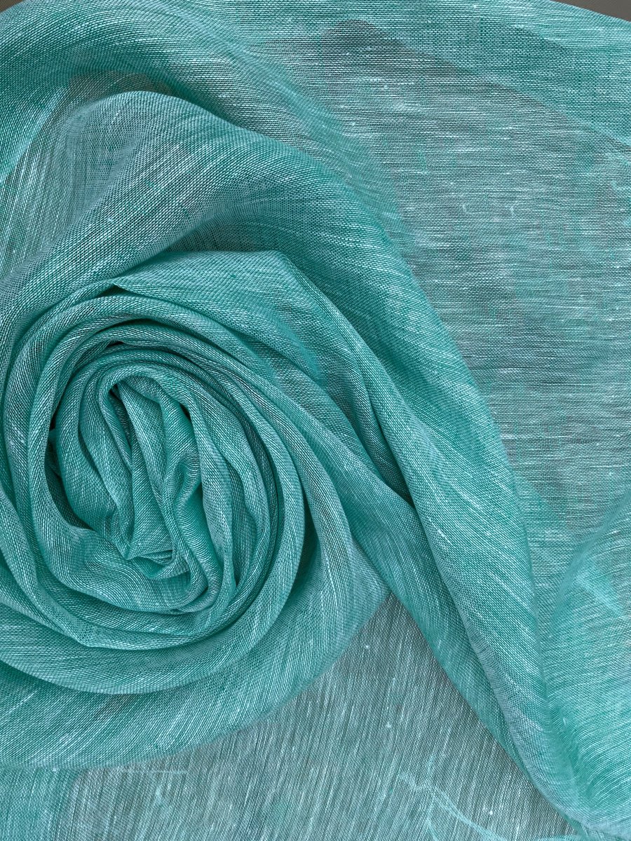 Sea Foam Chambray Pure Linen Scarf in Soft Touch Finish