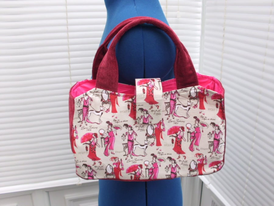 Handbag Paris Fashions 1920's in red pink and cream