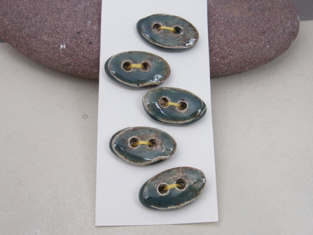 5 Small Oval Sedge Green Ceramic Buttons