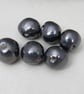 6 Medium Metallic Pewter Glazed Clay Beads - Image 1
