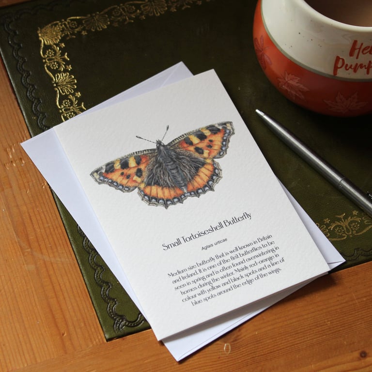 Single Small Tortoiseshell Butterfly Greetings Card - A6 Size