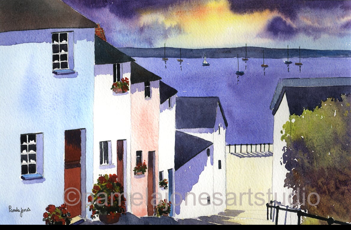 Watercolour Print, Dickslade, Mumbles, South Wales, in 14 x 11'' Mount