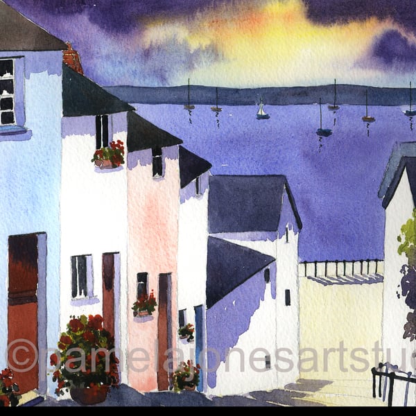 Watercolour Print, Dickslade, Mumbles, South Wales, in 14 x 11'' Mount