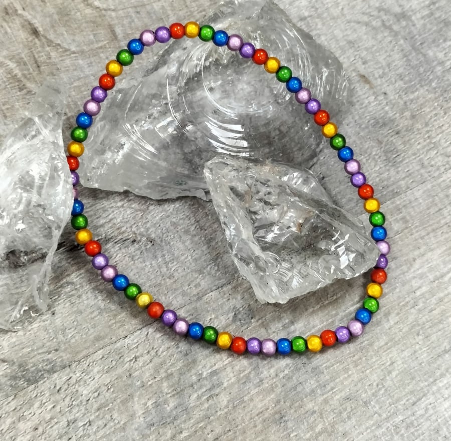 Multicoloured miracle bead elasticated anklet, 11.5"