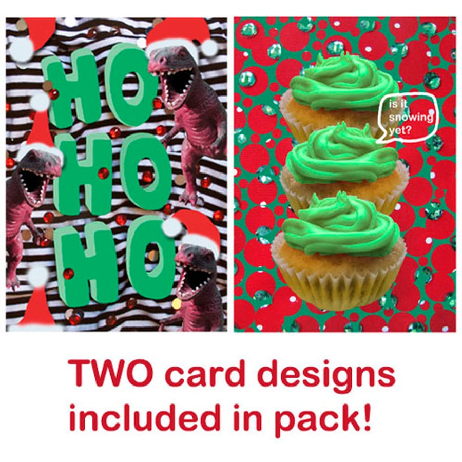 Christmas Cards (pack of 6) - Dinosaur + Cupcakes