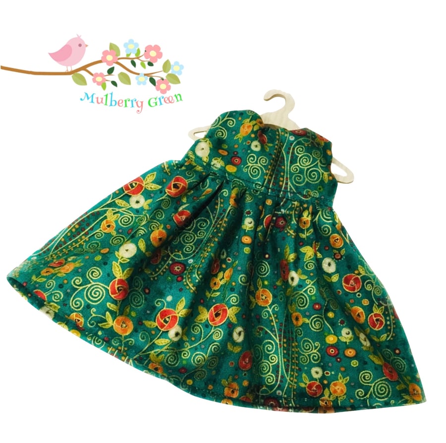 Reserved for Lesley - Rich Green Flowered Dress