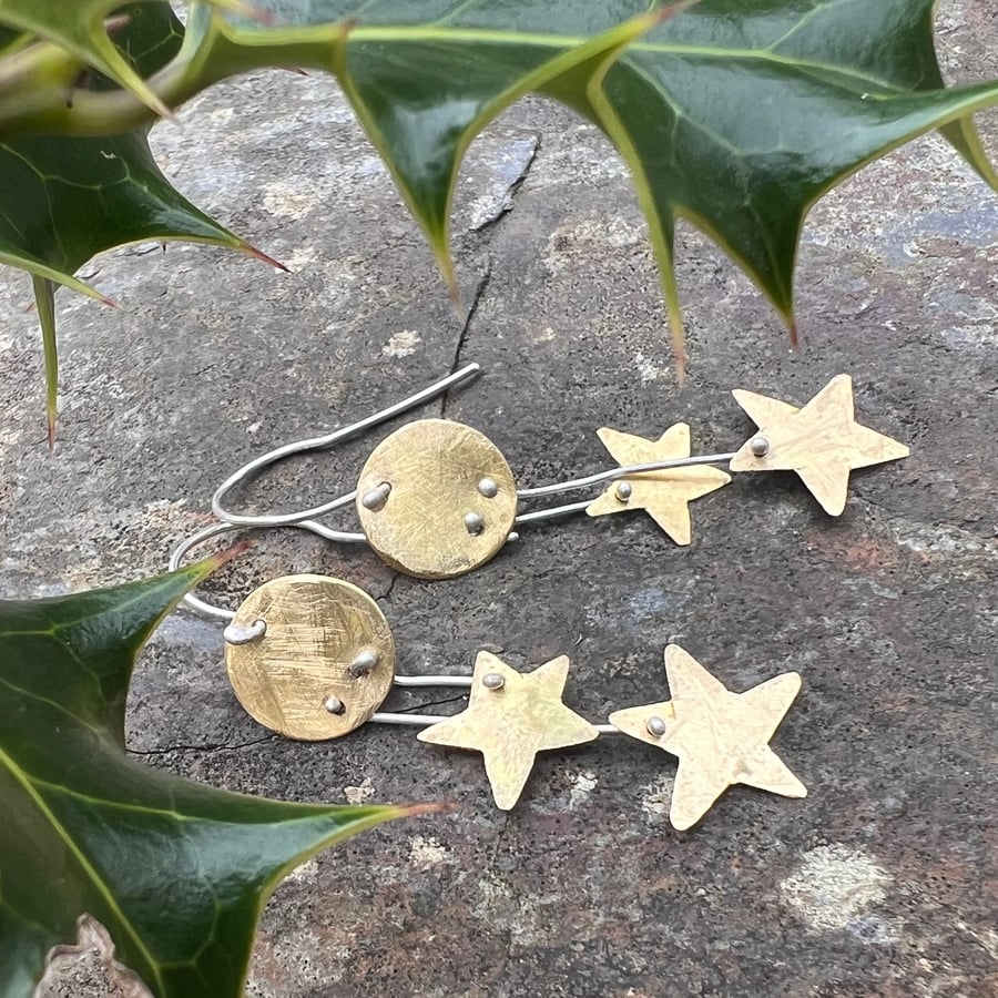 Brass Star Dangle Earrings