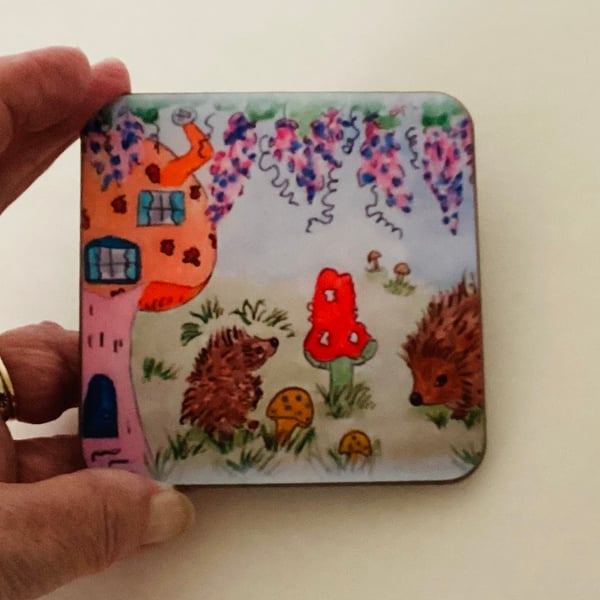  Drink coaster, Hedgehog wooden coaster, Home decoration,