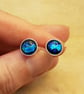 Round Blue Abalone stud earrings. 925 sterling silver 8mm round Post earrings - Image 1