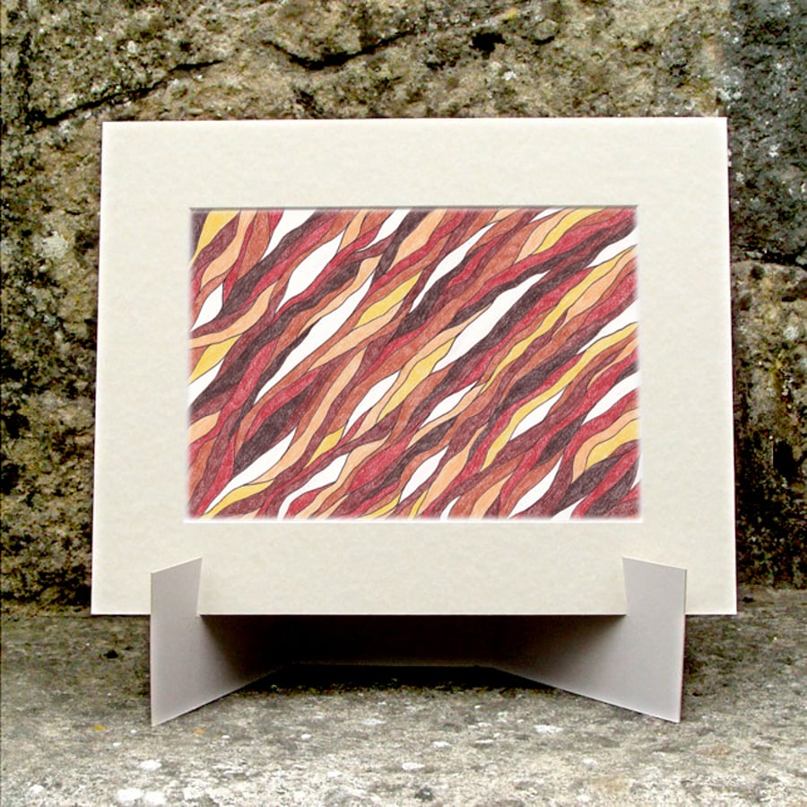 Original Abstract Coloured Pencil Drawing Autumnal - Ribbons No.4