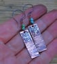 Aged copper oblong dangle earrings , boho style - Image 5